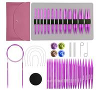 Interchangeable Knitting Needles|Circular Needle Set|13 Pairs 3mm - 10mm|for Beginners and Advanced Knitters|Ergonomic|Purple