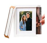 Interchangeable picture frame - construction made of wood material, sturdy desk holder, quick-change opening, warm, rustic look | Home office display for seven inch memories, living room,
