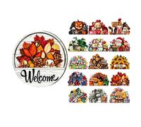 Interchangeable Welcome Sign - 16 Changeable Icons - for Farmhouse Front Door Porch Decor A