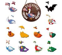 Interchangeable Welcome Sign for Front Door with Magnetic Accessories & Detachable Hats and Clothes, Interchangeable Seasonal Decor for Christmas Halloween Valentine