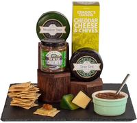 InterCheese | Classic 2 Cheese Truckles Hamper Gift with Crackers and Chutney using Mature Cheddar and Derby Cheeses presented in Wood Wool