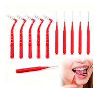 Interdental Brushes,Soft Tooth Picks Floss Sticks with Non-Slip Handle&Dust Cap,L-Shaped+Straight Plaque Remover,Dental Flossing Brush for Braces Oral Cleaning Narrow Gaps Between Teeth(Red, 50 PCS)