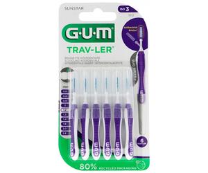 Interdental Proxabrush ISO 3 Travel GUM SUNSTAR Violet 1512 | Pack of 6, 1.2mm
