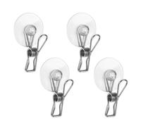 InterDesign Basic Suction Cup Clips, Stainless Steel Towel Holder, Set of 4 - Easy No-Drill Wall Storage, Polished Finish (C-22410)