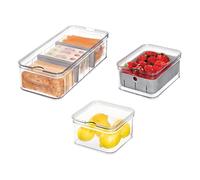 InterDesign iDesign Crisp 3-Piece Recycled Plastic Refrigerator Organizer Bin Set with Lids, Clear/Gray