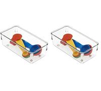 InterDesign iDesign Drawer Organiser, Extra Small Plastic Kitchen Drawer Insert, Practical Drawer Organiser for Kitchen Accessories, Utensils and Cutlery, Clear,8 x 16 x 6 cm (Pack of 2)
