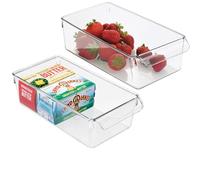 InterDesign iDesign Fridge Storage Bin with Handle - Fridge Tray for Meats and Cheeses - Set of 2 - Clear