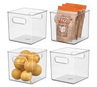 InterDesign iDesign Pantry Storage Bins with Handles - Cube Organizer Bins for Cabinets or Fridge - Set of 4 - Clear