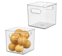 InterDesign iDesign Pantry Storage Bins with Handles - Cube Organizer Bins for Cabinets or Fridge - Set of 2 - Clear