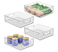 InterDesign iDesign Plastic Stackable Pantry Bin - Organizer Bin with Handles for Cabinets or Fridge - Set of 4 - Clear