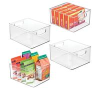 InterDesign iDesign Plastic Stackable Pantry Bin - Organizer Bin with Handles for Cabinets or Fridge - Set of 4 - Clear
