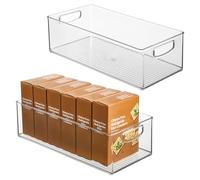 InterDesign iDesign Plastic Stackable Pantry Bin - Organizer Bin with Handles for Cabinets or Fridge - Set of 2 - Clear