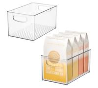 InterDesign iDesign Plastic Stackable Pantry Bin - Organizer Bin with Handles for Cabinets or Fridge - Set of 2 - Clear