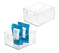 InterDesign iDesign Plastic Stackable Pantry Bin - Organizer Bin with Handles for Cabinets or Fridge - Set of 2 - Clear