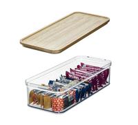 InterDesign iDesign Recycled Plastic Crisp Storage Bin with Lid, The Rosanna Pansino Collection - 15.74” L x 6.61” W x 4.13” H, Clear Bin with Natural Wood Lid