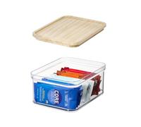 InterDesign iDesign Recycled Plastic Crisp Storage Bin with Lid, The Rosanna Pansino Collection - 8.51” L x 8.51” W x 4.13” H, Clear Bin with Natural Wood Lid