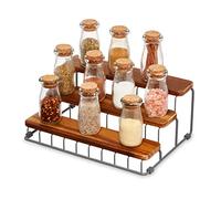 InterDesign iDesign Ria Safford Collection Acacia Wood and Wire Three Organizer, 12" x 8.5" x 5", 3 Tier Spice Rack