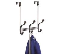 InterDesign York Lyra Over Door Storage Rack - Organizer Hooks for Coats, Hats, Robes, Clothes or Towels - 3 Dual Hooks, Bronze