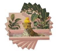 Interesting Animals Modern Table Placemats Set of 8, Durable, Stain-Resistant, Machine Washable & Reusable, Perfect for Parties, Holiday Decor and Everyday Use, 45x30cm, Pink Cheetah In The Bathtub