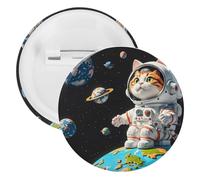 Interesting Astronaut Cat Badge Metal Round Pins, Lightweight Brooch for Backpack, Fashion Button Pins Badge for Shirts, Jackets, Shawl Coat, Unisex, 20PCS, Tinplate, metal round pins
