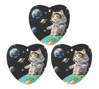 Interesting Astronaut Cat Car Air Freshener, 3 Pcs Love form Hanging Air Freshener Cards, Long Lasting Fragrance Scented Cards for Car, Home, Office Black-style