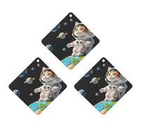 Interesting Astronaut Cat Car Air Freshener, 3 Pcs Rhombus Hanging Air Freshener Cards, Long Lasting Fragrance Scented Cards for Car, Home, Office Black-style