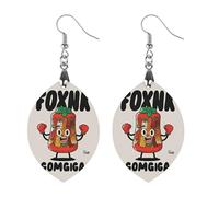Interesting Boxing Kimchi Cartoon Wooden Earrings for Women, Vintage Elegant Wood Jewelry, Lightweight Earrings for Wedding, Party, Everyday Jewelry Gift, Circular, Wood, wood