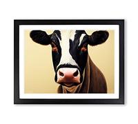 Interesting Cow Framed Print | A2 Black Framed Wall Art | Ready to Hang | Modern Animal Picture | Living Room Bedroom Lounge Office