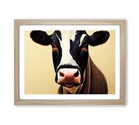 Interesting Cow Framed Print | A2 Oak Framed Wall Art | Ready to Hang | Modern Animal Picture | Living Room Bedroom Lounge Office