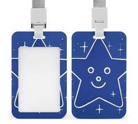 Interesting Face Star Id Badge Holder with Breakaway Lanyard Vertical Clear Plastic Card Protector Sleeve Waterproof & Heavy Duty Name Tag Holder for Nurse Teacher Office Staff Women Men