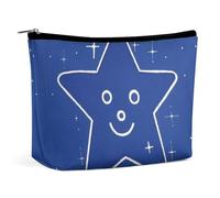 Interesting Face Star Makeup Bag for Women PU Leather Waterproof Cosmetic Bag with Zipper Portable Travel Makeup Organizer