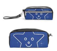 Interesting Face Star Pencil Case Large Capacity with Zipper, Hanging Water Proof Cosmetic Bag for Travel, Vintage Leather Pencil Pouch for Women Men