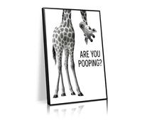 Interesting giraffe Are you pooping bathroom mural, black and white quirky toilet humorous home decoration（L30 xW20-canvas）