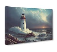 Interesting Lighthouse Seascape Canvas Print | Gallery Wrapped 30mm Frame Wall Art | 30x20 inches | Ready to Hang | Coastal Seascape Picture | Living Room Bedroom Lounge Office