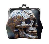 Interesting Skeleton Printed Kiss Lock Coin Pouch Faux Leather Mini Clutch for Travel Shopping and Daily Outing