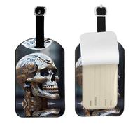 Interesting Skeleton Printed PU Leather Bag Tag, Personalized Baggage Label, Privacy Flap ID Shield, for Vacation