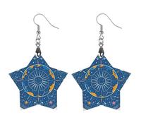 Interesting Sun Face Wooden Earrings for Women, Vintage Elegant Wood Jewelry, Lightweight Earrings for Wedding, Party, Everyday Jewelry Gift, Star, Wood, wood