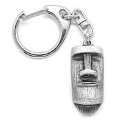 Interesting Times Easter Island Head Pushgate Keyring in a Grey Burlap Pouch
