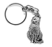 Interesting Times Sitting Cat Silver Pewter Keyring (Single Sided) in a Burlap Pouch