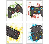 Interesting Video Game Art Prints,Watercolor Typography Cardstock, Funny Gaming Themed Poster,Match Controllers Picture,Artwork For Teen Boy Room,Kid Gamer Playroom Decor(set of 4 8"x 10" Unframed