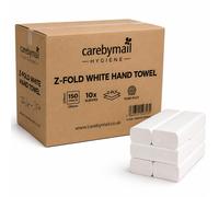 Interfold Z-Fold Paper Hand Towels - White 2-Ply Absorbent & Strong Multi-fold Paper Towels - 10 Sleeves of 150 Sheets - Care by Mail Healthcare - Tot