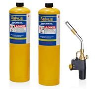 INTERGAS 2X Salvus MAP-HTI Gas Torch Kit - High-Heat MAPP Gas Torch with 360° Swivel Head & 2 MAPP+ Cylinders - Propane Blow Torch for Plumbing, Soldering, Brazing, Welding, HVAC Applications