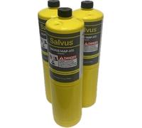 INTERGAS Salvus MAP-HTi Propylene Gas Cylinder 400g - High Purity >99.5% - Hotter Flame Blowtorch Fuel for Plumbing, Brazing, Welding, Soldering - CGA600 Torch Heads Compatible - Pack of 3