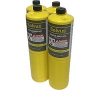 INTERGAS Salvus MAP-HTi Propylene Gas Cylinder 400g - High Purity >99.5% - Hotter Flame Blowtorch Fuel for Plumbing, Brazing, Welding, Soldering - CGA600 Torch Heads Compatible - Pack of 4
