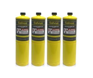 INTERGAS Salvus MAP-HTi Propylene Gas Cylinder 400g - High Purity >99.5% - Hotter Flame Blowtorch Fuel for Plumbing, Brazing, Welding, Soldering - CGA600 Torch Heads Compatible - Pack of 4