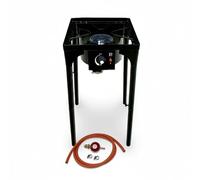 INTERGAS Single Burner Gas Stove - 145mm High-Power Burner 4.5KW - Adjustable Legs with Piezo Ignition, Wind Protection, Hose & Regulator Included - Durable Iron Frame for Indoor & Outdoor Cooking