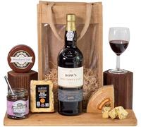 InterHamper | Tawny Port and Stilton Cheese Selection Hamper presented in a Hessian Bag