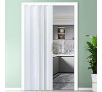 Interior Accordion Door Custom Folding Door, Natural Pine Effect, Concertina Sliding Door, Magnetic Closing Room Divider Blackout Door for Bedroom, Kitchen, Office(White,75x80in (190.5x203cm))