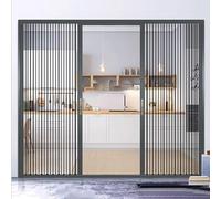 Interior Accordion Door Folding Sliding Door, Open Kitchen Interior Folding Door, Clear Acrylic Concertina Door, Roll-up Room Divider Screen, Magnetic Seal, with 2 Keys(Grey,68x96in/173x244cm)