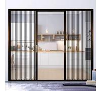 Interior Accordion Door Folding Sliding Door, Open Kitchen Interior Folding Door, Clear Acrylic Concertina Door, Roll-up Room Divider Screen, Magnetic Seal, with 2 Keys(Brown,72x96in/182x244cm)